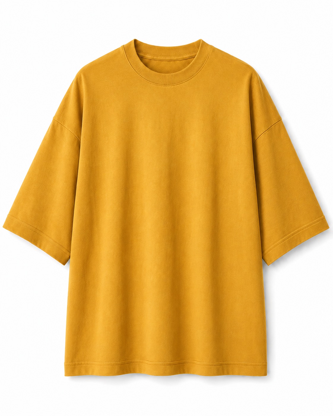 Plain Drop Shoulder Oversized Tee – Dull Yellow Flatlay